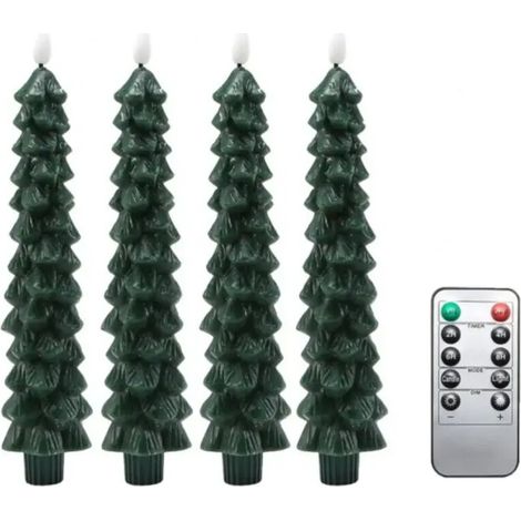 4 bougies coniques sans flamme avec minuterie de 6 heures, bougeoirs d'arbre de Noël de 9,5 pouces, bougies de fenêtre à piles en cire véritable avec flamme vacillante 3D pour cheminée de Noël (1/5)