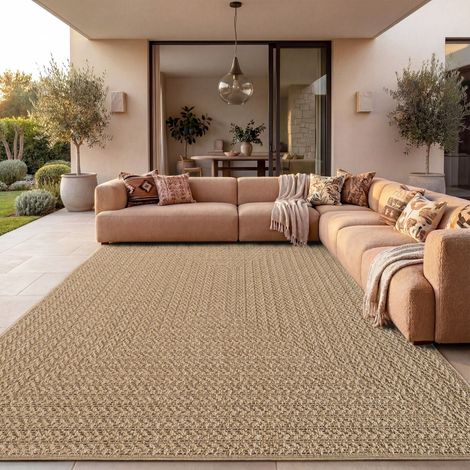 Paco Home Alfombra Interior Exterior Terraza Balcón Intemperie Lisa Estructura 120x170 cm, Beige 3
