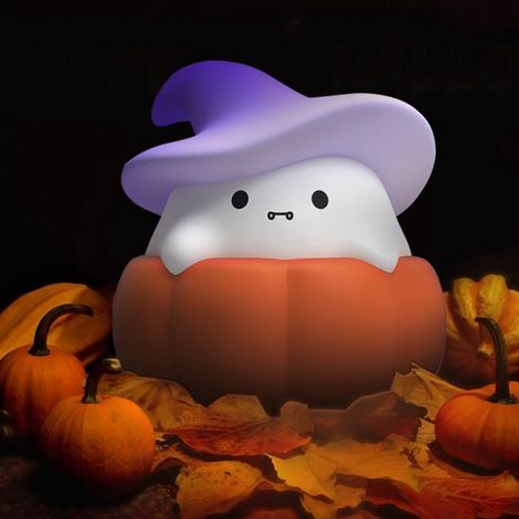 Veilleuse fantôme citrouille - Lampe LED en silicone - 3 niveaux d'éclairage - Intensité variable - Rechargeable - Décoration Halloween - Chambre et camping (1/5)