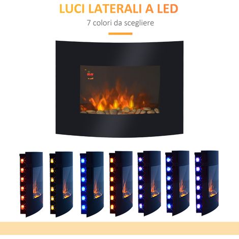 Cheminée électrique noire à fixer au mur 900-1800W, 2 modes de chauffage, flamme 7 teintes ajustables avec télécommande (1/4)