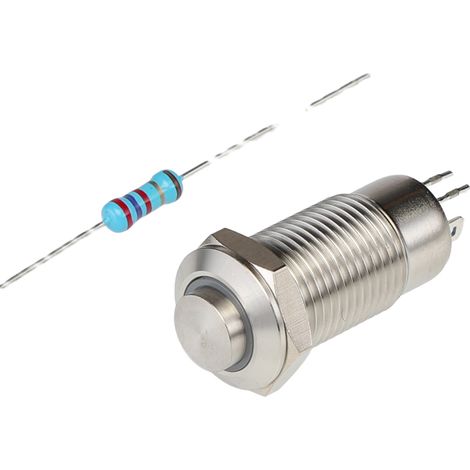 Bouton-poussoir, Verrouillable lumineux, LED Rouge, Unipolaire à une direction, 15 mA, Argent, Montage panneau ( Prix pour 1 ) (1/3)