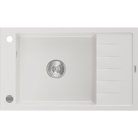 Mexen Elias fregadero de granito de 1 compartimento con escurridor 795 x 480 mm, blanco, sif贸n cromado - 6511791005-20 (1/5)