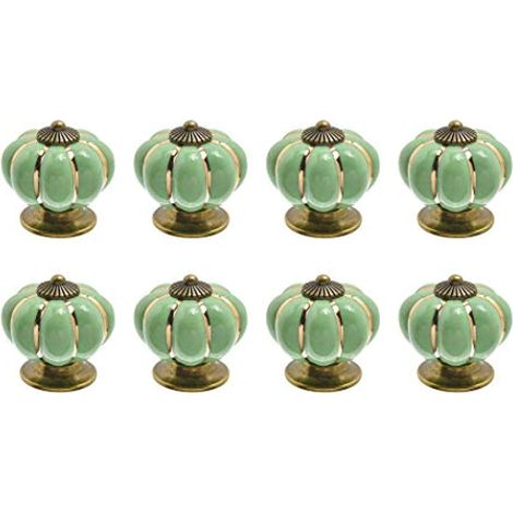 Stoex – Bouton de meuble en céramique forme citrouille – Lot de 6 – 4 x 4 cm – Pour tiroirs et placards de cuisine (Vert)
