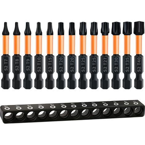 Lot de 13 embouts Torx 50 mm – Acier chrome vanadium S2 – Revêtement phosphate noir – T7/T8/T9/T10/T15/T20/T25/T27/T30/T35/T40 (1/4)