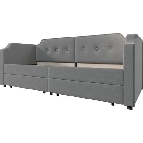Letto a banquette 90x200 cm in velluto grigio con LED, USB-C e 2 cassetti (1/5)