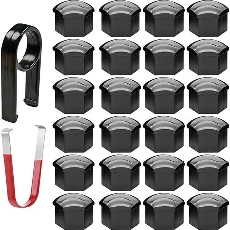 40 cache-écrous et boulons de roue en plastique noir de 17 mm, cache-écrous universels pour pneus automobiles avec crochets, outils de démontage, protections anti-poussière pour écrous et boulons de r (1/5)