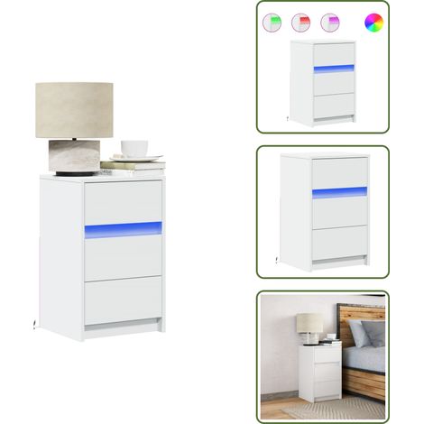 Luci led rgb - vidaXL Comodino con Luci LED Bianco in Legno Multistrato - Comodino per camera da letto