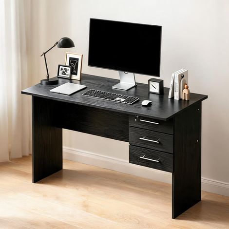 Bureau d'étude noir avec caissons à 3 tiroirs plan bois 120 x 60 (1/5)