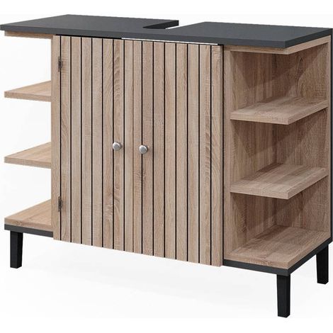 Mobile sottolavabo per bagno Aquis, Sonoma, 79.6 x 64 cm con 2 porte, Vicco