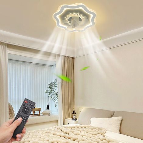 Ventilateur de plafond moderne avec éclairage, télécommande, rotation réversible, éclairage tricolore, 6 vitesses, idéal pour cuisines et bureaux