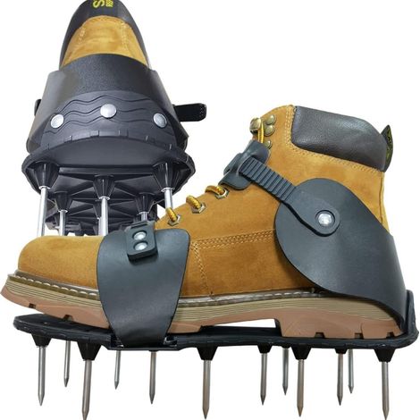Zapatos aireadores de césped, zapatos con púas de acero inoxidable y correa ajustable, sandalias con púas para airear el césped de jardín, patio y jardín.