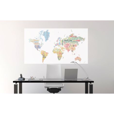 Sticker Autocollant Décoratif Mappemonde 70x50cm - Citations des Pays du Monde - Décoration Murale Intérieure (1/2)