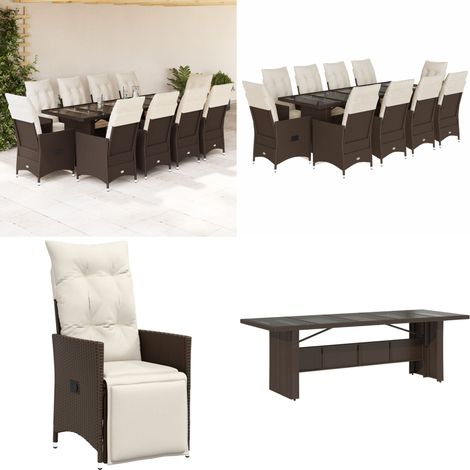 Ensemble de bistro de jardin 11 pcs coussins marron poly rotin - Meubles De Jardin - Salon De Jardin - Set De Bistrot - Fauteuil Inclinable - Résine Tressée - Home & Living (1/5)
