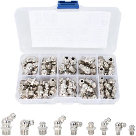 60 Pièces Graisseur M6 M8 M10 Pistolets Graisseurs Accessoires, 45° 90° et Droit Graisseur, Assortiment Graisseur en Fer Nickelé pour Voitures Bateaux Tracteurs Équipement Mécanique (1/5)