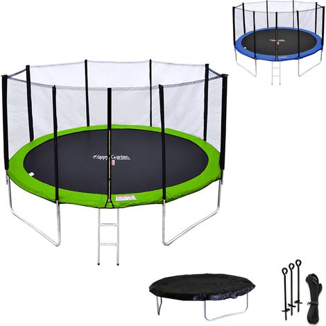 HAPPY GARDEN - Pack Premium Trampoline 370cm réversible vert / bleu PERTH + filet, échelle, bâche et kit d'ancrage (1/5)