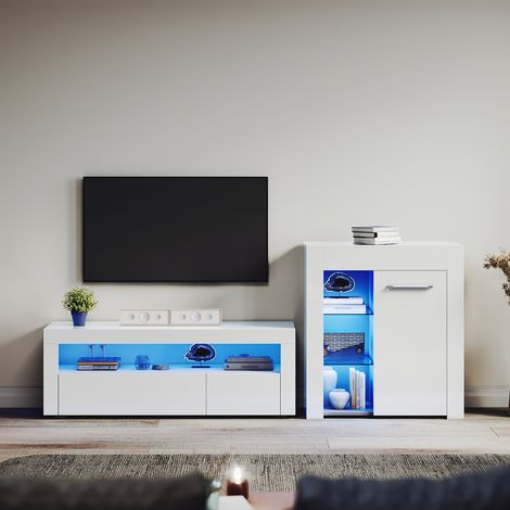 ELEGANT Living Room Furniture Set Modern TV Stand 1200mm with RGB LED Light + Display Cabinet with Glass Shelf Sideboard Cupboard (1/5)