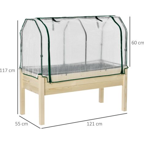 Potager surélevé, bâche enroulable, cadre en bois naturel, doublure en tissu, trous de drainage, 121 x 55 x 117 cm (1/5)
