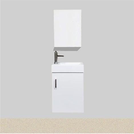 Meuble salle de bain Mini 40 cm blanc suspendu avec vasque lave-mains, meuble compact pour petite salle de bain (1/5)