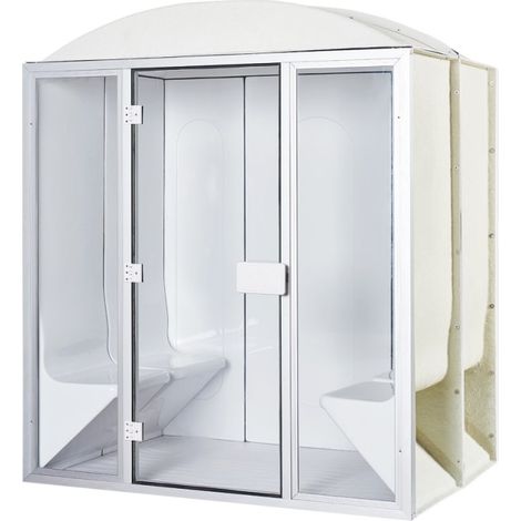Desineo – Cabine hammam acrylique 6 places – Dimensions 190 x 190 x 225 cm – Paroi vitrée en verre sécurit 6 mm – Montage modulaire facile
