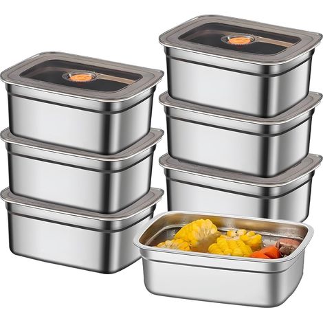 6 Pièces Boite Alimentaire Inox, 1000ml Boîtes de Conservation Alimentaire avec Couvercle Transparent, Boîtes À Charcuterie Fresh, Meal Prep Récipients Alimentaires, Boites Alimentaires Fermétiques