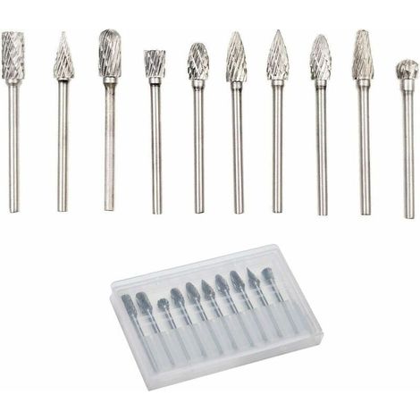Set de 10 PCS 3mm Carbure de Tungstène Coupe Double Fraise Rotative Outil de Sculpture Forets pour Dremel pour Percer Métal et Gravure Sur Bois (1/5)