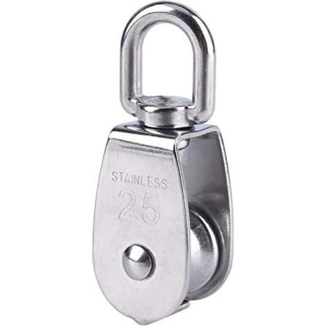 Polea simple M25 de acero inoxidable, polea giratoria, capacidad de carga de 150 kg para elevación de cuerda - paquete individual, color plata (1/5)