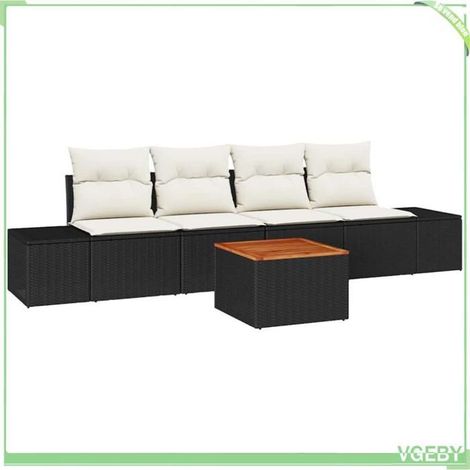 Ensemble de canapé de jardin - FAF EICY - Modulaire - Noir - Poly rotin - Coussins imperméables (1/5)