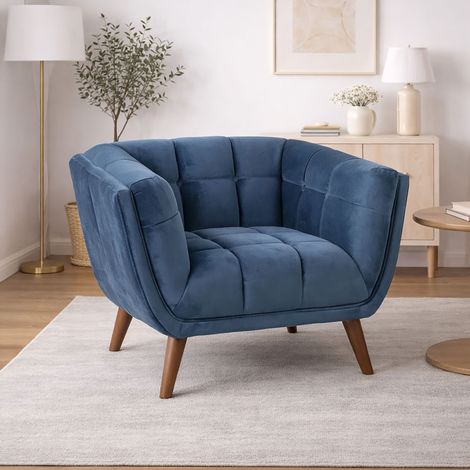 Fauteuil en tissu bouclette bleu - BERYA (1/5)