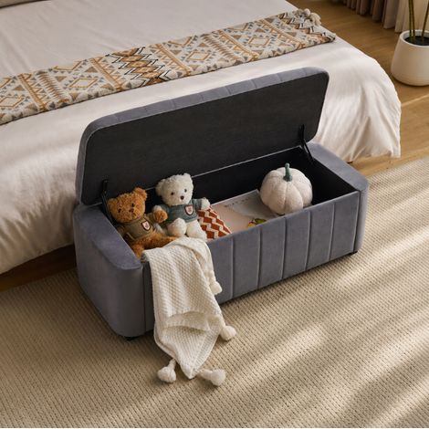 Banco con almacenaje tapizado en terciopelo 132x47x44 cm gris oscuro HAVRYA (1/5)