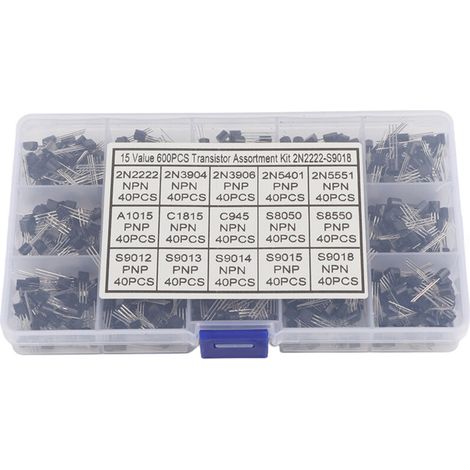 Kit de 600 transistors TO-92 de 15 types différents, assortiment varié.
