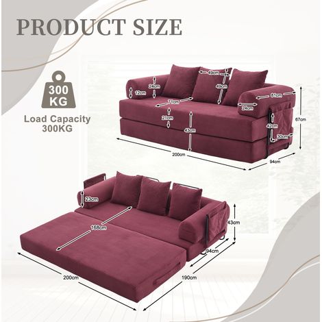 Sofá cama 200x94x67 cm de pana burdeos con bolsillo lateral para estudio – MEUBLIV (1/5)