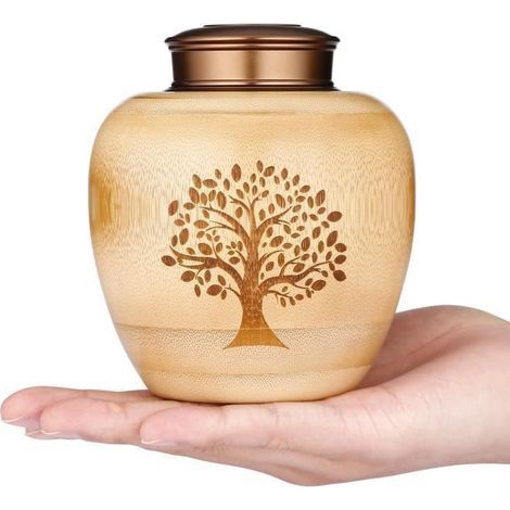 Mini small keepsake urn for pet ashes, handmade memorial urn made from bamboo (1/4)