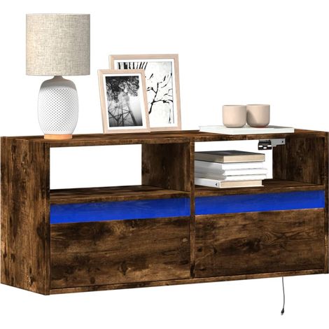 TV-Wandschrank mit LED-Beleuchtung Räuchereiche 100x31x45 cm