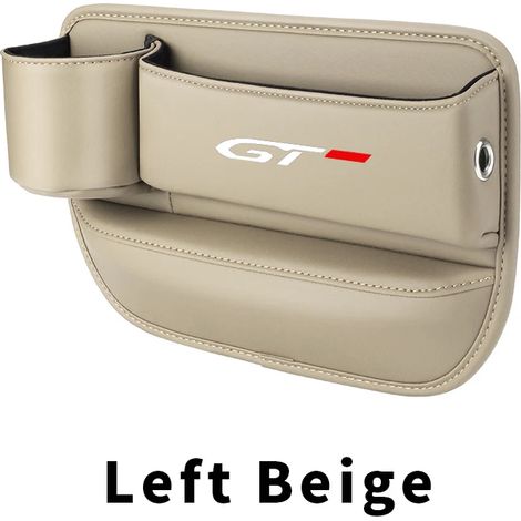 (Beige gauche) Boîte de rangement pour l'espace entre le siège et le siège arrière de Peugeot GT 5008, 4008, 3008 et 308 pochette pour gobelet, téléphone et clés accessoire intérieur en cuir. (1/5)