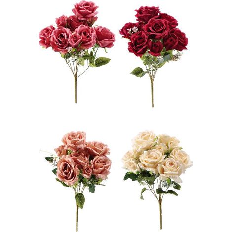 1 Pezzo Set 9 Fiori Artificiali Bouquet Rose Decorazione Casa 45 cm 4 Colori (1/2)