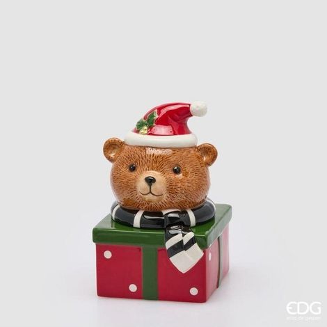 EDG Enzo De Gasperi Contenitore Natalizio Orso con Sciarpa in Ceramica H24x16x15 cm Verde Rosso – Decorazione di Natale (1/2)