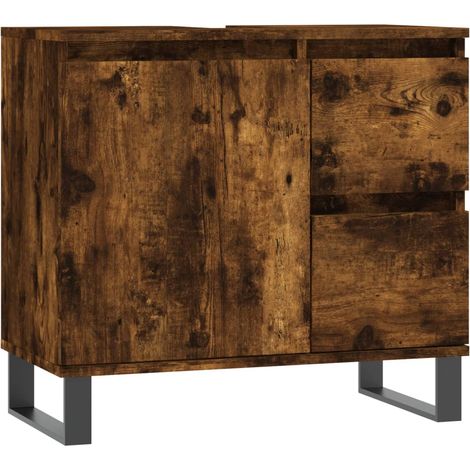 Meuble de Rangement Toilette,Armoire de bain chêne fumé 65x33x60 cm bois d'ingénierie -90190 (1/5)