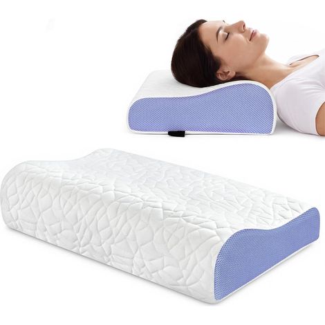 Oreiller Mousse Mémoire, 2 Hauteurs Ergonomique, Blanc-Violet  Oreiller Orthopédique Cervical Soulage Douleurs Cou (1/5)