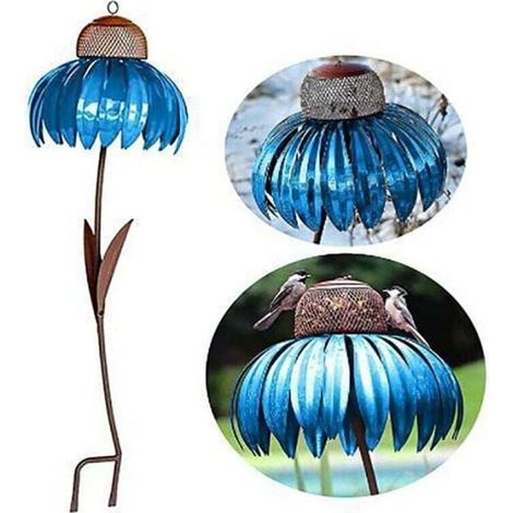 Mangiatoia per uccelli a forma di echinacea, mangiatoia per uccelli in ferro da terra, mangiatoia per uccelli da giardino, mangiatoia per uccelli a palo con fiori, mangiatoia per uccelli in metallo pe (1/3)