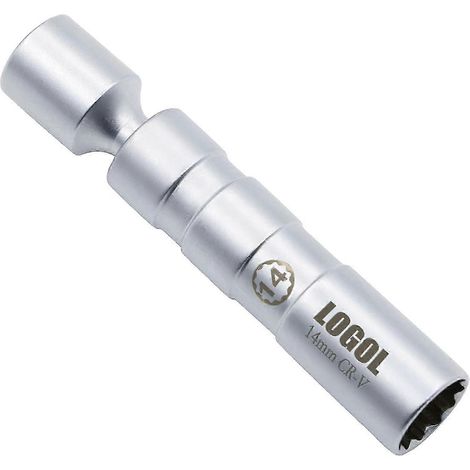 Douille magnétique pivotante LOGOL 14 mm pour bougies d'allumage, entraînement 3/8", 12 pans, paroi mince, conception magnétique améliorée, pour BMW, Mini Cooper, Nissan et autres. (1/5)