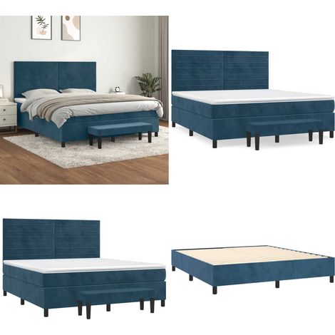 Cama box spring con colchón terciopelo azul oscuro 180x200 cm - Colchón de muelles - Cama con cabecero ajustable