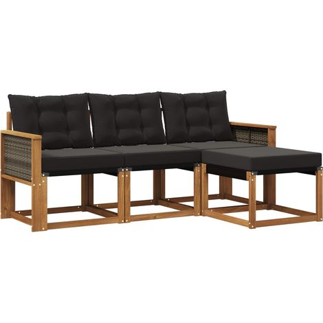 vidaXL Outdoor Sofa Set with Cushion 4 pcs Natural and Black (1/4)