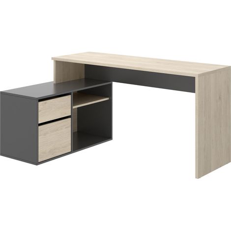DEKIT - Mesa de escritorio en forma de L color Natural / Grafito 75x139x92 cm modelo ROX
