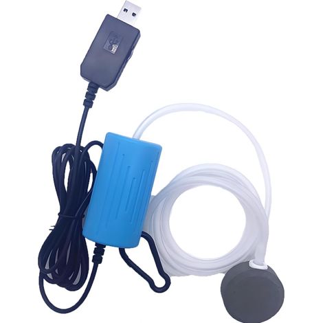 Pompe à air pour aquarium : mini-pompe à oxygène USB, alimentation silencieuse en oxygène, générateur de bulles d'oxygène économe en énergie avec pierre à air et sortie unique, tuyau en silicone bleu (1/5)
