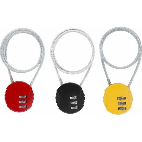 Digit Combination Lock, 3 Pieces Anti-Theft Helmet Lock, Luggage Lock, Combination Lock for All Bicycle Luggage (Black, Red, Yellow) (1/4)