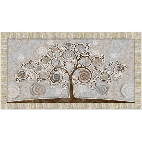 Lupia - Quadro Moderno con Cornice GIOVY Bianca Oro, TREE MIX, Stampa su Pannello in Legno con Glitter, Adatto per Soggiorno, Camera da Letto, Cucina, Ufficio, 60x110 cm, tema Albero della Vita (1/4)
