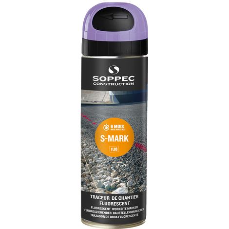 Soppec – Traceur de chantier violet fluo – Marquage durable jusqu'à 6 mois – 500 ml – Pour béton, bitume, gravier, herbe