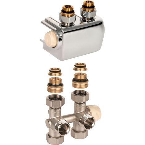 Therafix Universal Doppelventil mit kombiniertem Thermostatventil mit SX-Einsatz mit Voreinstellung, Heizkörperanschluss 3/4 Zoll Außengewinde, Dichtung (1/2)