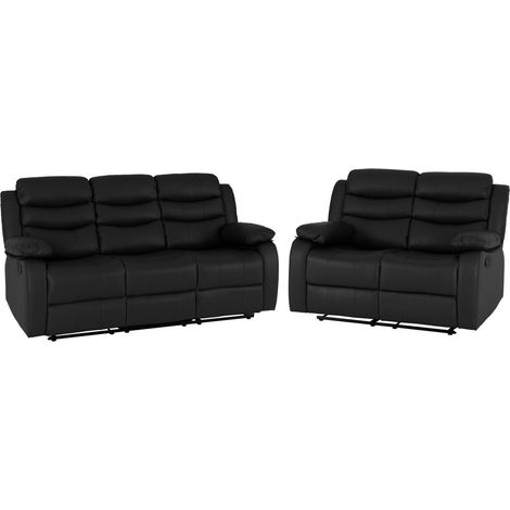 Roma 3+2 Recliner Suite - L90 x W185 x H102 cm - Black Faux Leather