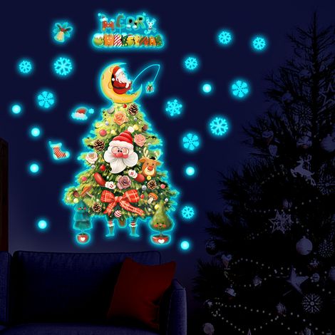 Adesivo da parete con effetto albero di Natale 3D - Babbo Natale che si illumina al buio - decorazione festiva - soggiorno - corridoio - camera da letto (1/3)
